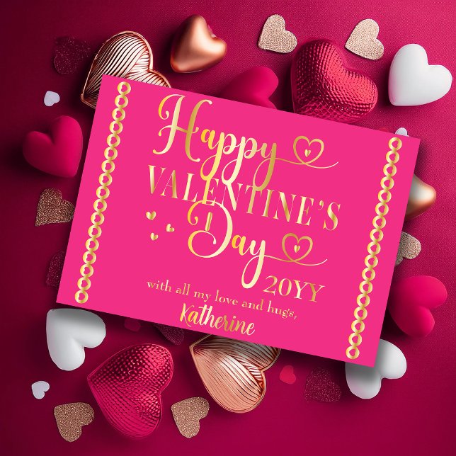 Elegant Typography Happy Valentine's Day Stamped (Elegant Typography "Happy Valentine's Day" Stamped Foil Valentine's Holiday Card)