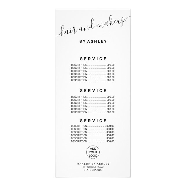 elegant typography logo black white hair makeup rack card (Front)