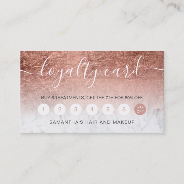 elegant typography marble rose gold foil ombre loyalty card (Front)