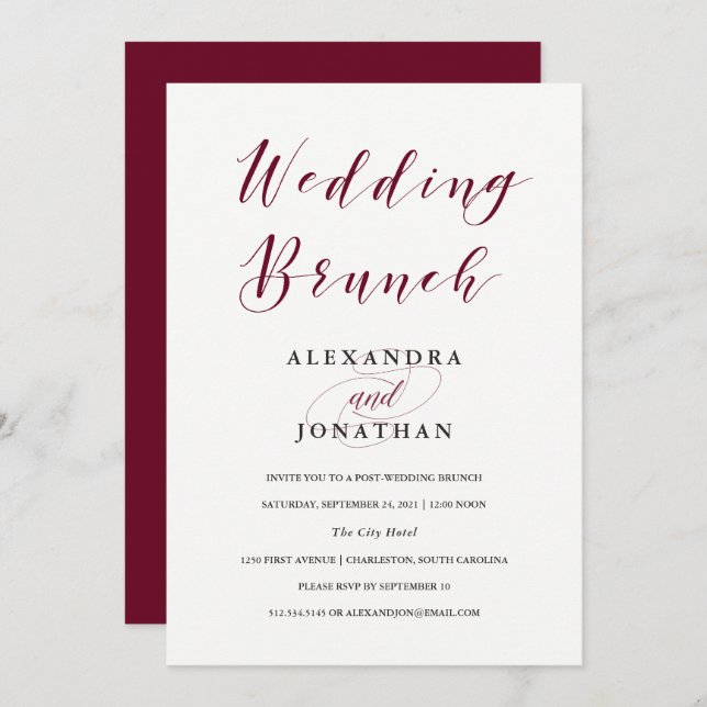 Elegant Typography | Marsala Wedding Brunch Invitation (Front/Back)