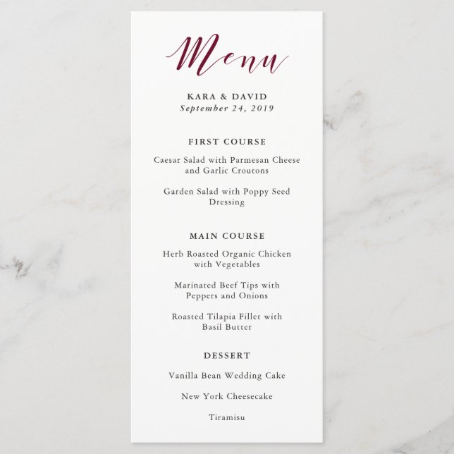Elegant Typography | Marsala Wedding Menu (Front)