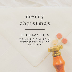 Elegant Typography Merry Christmas Return Address Rubber Stamp