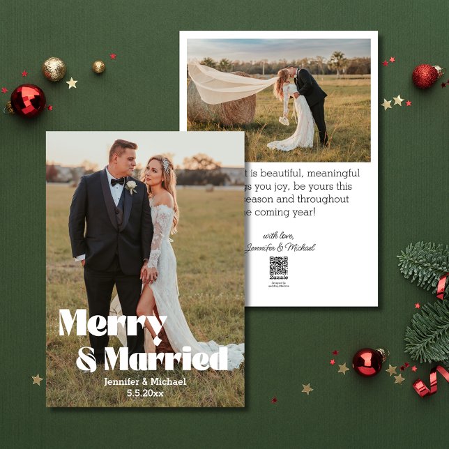 elegant typography merry&married 2 photos holiday card (Creator Uploaded)