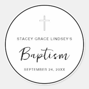 Elegant Typography  Minimal Cross Baptism Classic Round Sticker