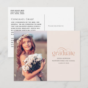 Elegant Typography Minimalist 1-Photo Graduation Postcard
