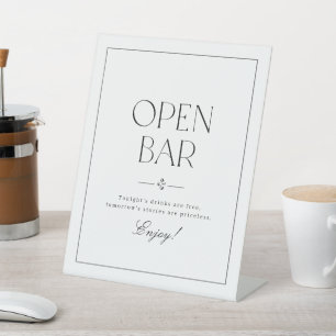 Elegant Typography Minimalist Wedding Open Bar Pedestal Sign