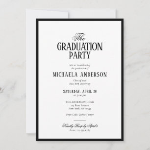 Elegant Typography Modern Black & White Graduation Invitation
