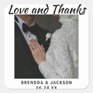Elegant typography modern wedding landscape photo  square sticker