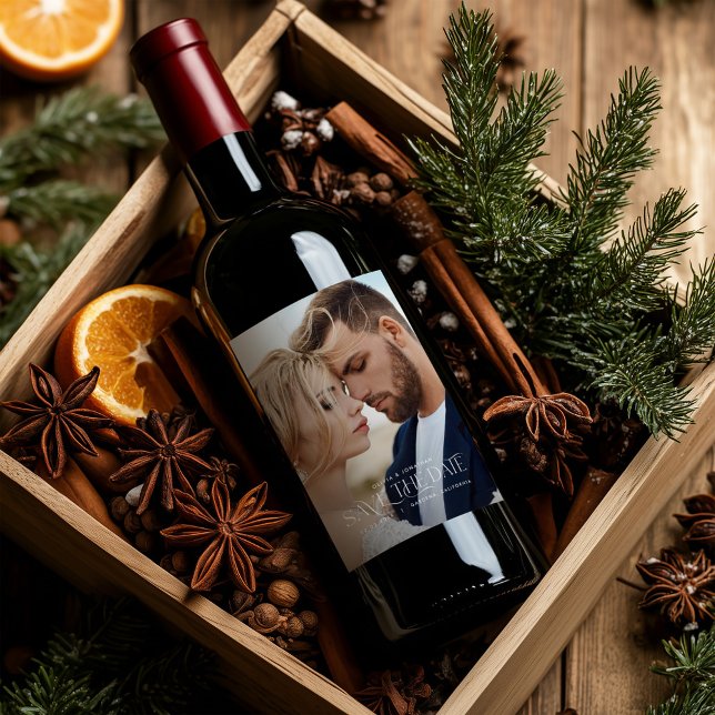 Elegant typography modern wedding landscape photo  wine label (Creator Uploaded)