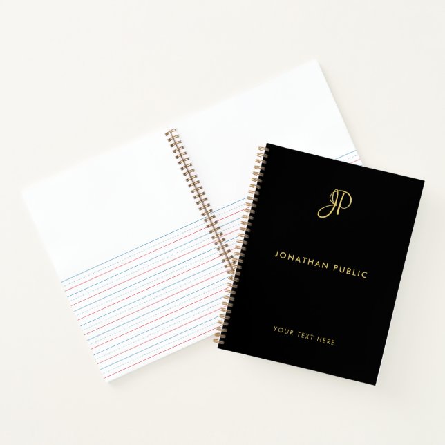 Elegant Typography Monogram Black And Gold Spiral Notebook (Inside)