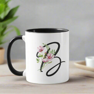 Elegant Typography Monogram Initial B Floral  Mug