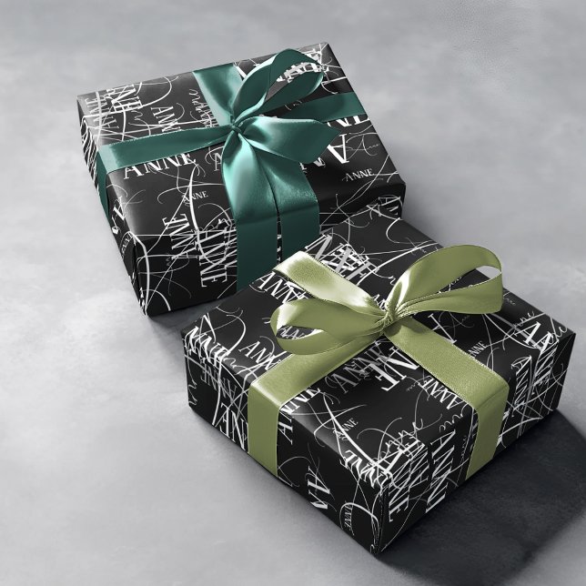 Elegant Typography Name Pattern Black  Wrapping Paper (Creator Uploaded)