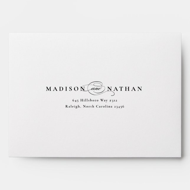 Elegant Typography Names Wedding Return Address Envelope (Front)