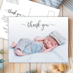 Elegant Typography Newborn Baby Photo Thank You  Postcard