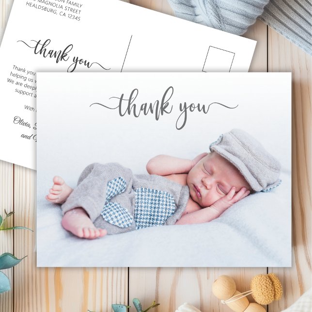 Elegant Typography Newborn Baby Photo Thank You  Postcard (Creator Uploaded)