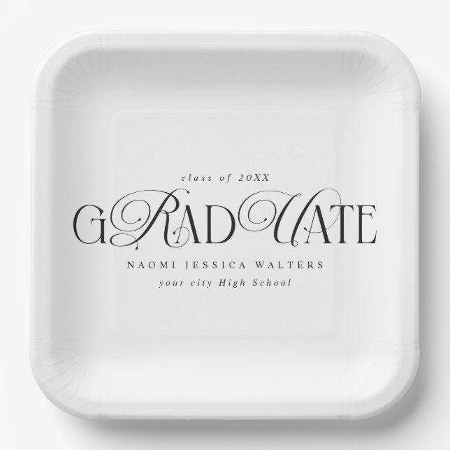 Elegant Typography Old Money Graduation WHITE Paper Plate (Front)