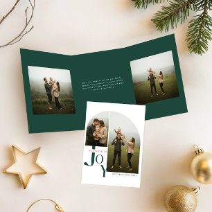 Elegant Typography Photo Collage Family Christmas Tri-Fold Holiday Card