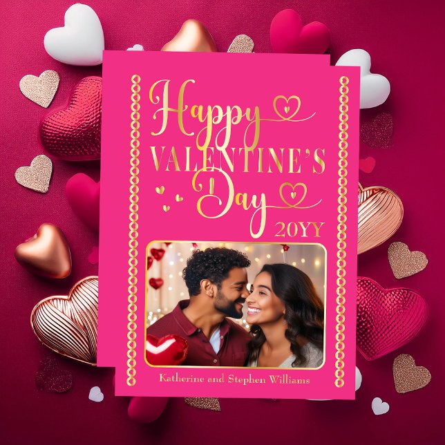 Elegant Typography Photo Happy Valentine's Day (Elegant Typography Photo "Happy Valentine's Day" Gold Stamped Foil Valentine's Holiday Card)