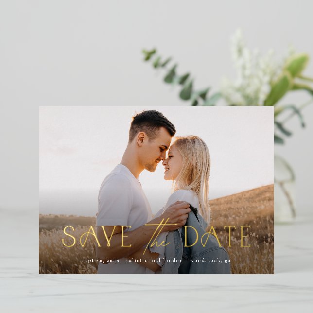 Elegant Typography Photo Wedding Save The Date (Standing Front)