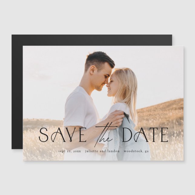 Elegant Typography Photo Wedding Save The Date Magnetic Invitation (Front/Back)