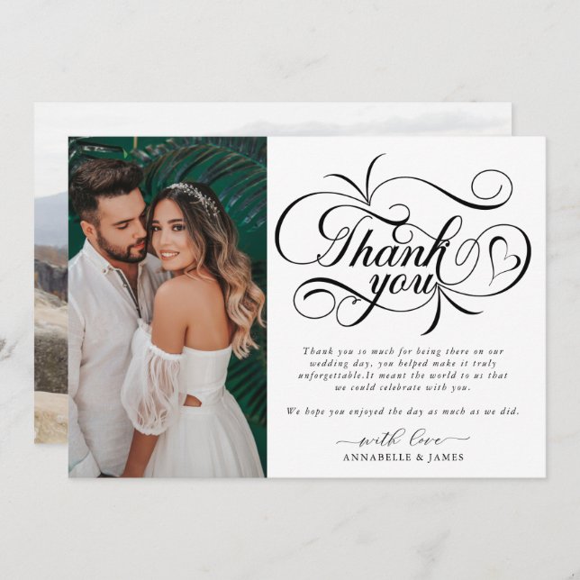 Elegant Typography Photo Wedding  Thank You Card (Front/Back)