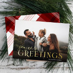 Elegant Typography Plaid Season's Greetings Photo<br><div class="desc">This simply designed Christmas holiday photo card features elegant foil typography reading, "Season's Greetings." A dark gradient photo overlay towards the bottom allows the text to stand out against your photo. The size and placement of the overlay can be adjusted as needed through the customisation tool. The back contains a...</div>