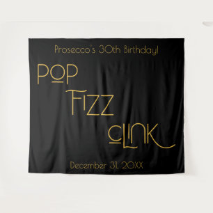 Elegant Typography Pop Fizz Clink Birthday Tapestry
