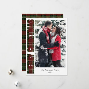 Elegant Typography Red Green Plaid Christmas Photo Holiday Card