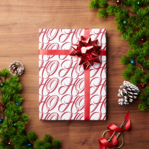 Elegant typography red white HO HO HO Wrapping Paper