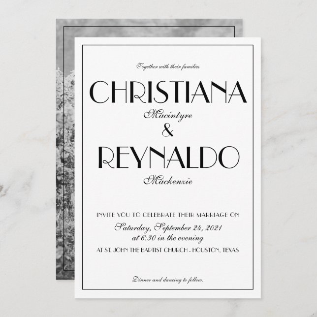 Elegant Typography Roaring 20s Photo Wedding Invitation (Front/Back)