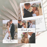 Elegant Typography Script 4 Photo Collage Wedding Thank You Card<br><div class="desc">Minimalist Modern Elegant Script 4 Photo Collage Wedding Thank You Card. Stylish wedding thank you card template featuring four photo on the front and one photo on the back. With the text "Thank you" in a swirly hand lettered typography script font with swash or in black on white background. Little...</div>