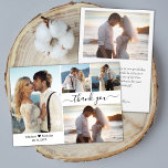 Elegant Typography Script 4 Photo Collage Wedding  Thank You Card<br><div class="desc">Minimalist Modern Elegant Script 4 Photo Collage Wedding Thank You Card. Stylish wedding thank you card template featuring four photo on the front and one photo on the back. With the text "Thank you" in a swirly hand lettered typography script font with swash or in black on white background. Little...</div>