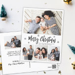 Elegant Typography Script Collage Christmas Postcard<br><div class="desc">Elegant, Modern Black and White 4 Photo Collage Merry Christmas Script Holiday Postcard. TThis festive, mimimalist, whimsical four (4) photo holiday card template features a pretty photo collage, some snowflake and says Merry Christmas! The „Merry Christmas” greeting text is written in a beautiful black hand lettered typography font type on...</div>