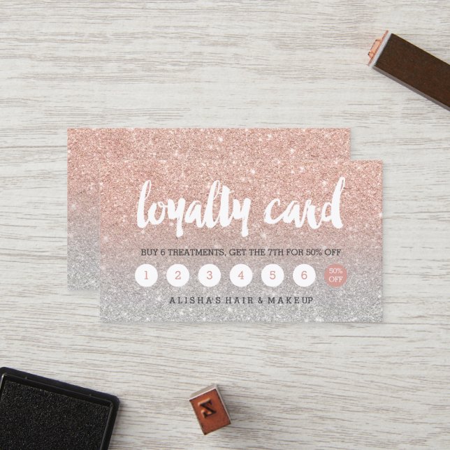 elegant typography silver rose gold loyalty card (Front/Back In Situ)