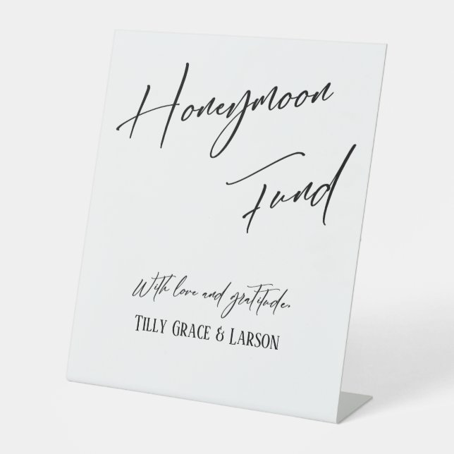 Elegant Typography Simple Honeymoon Fund White Pedestal Sign (Front)
