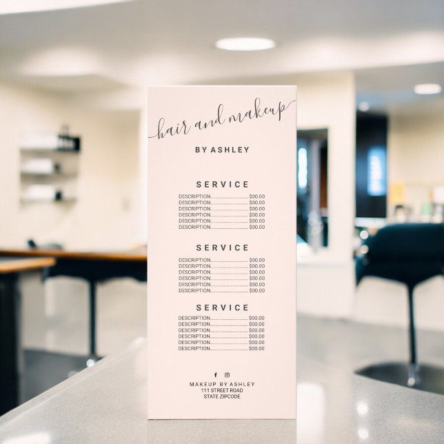 elegant typography trendy blush pink hair makeup rack card (elegant typography trendy blush pink hair makeup rack card)