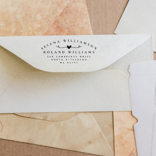 Elegant Typography Two Last Names Wedding Address Rubber Stamp