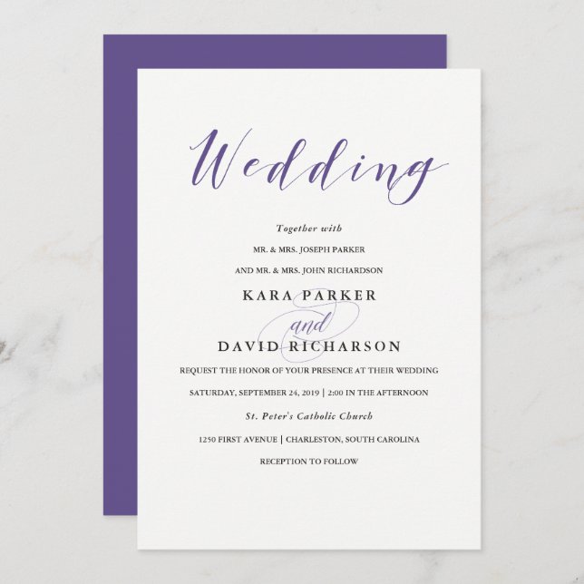 Elegant Typography | Violet Wedding Invitation (Front/Back)