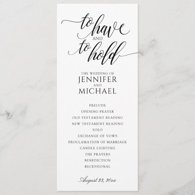 Elegant Typography Wedding Programs | Black Programme (Front)