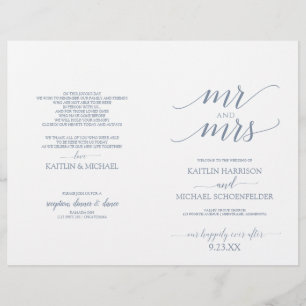 Elegant Typography Wedding Programs Dusty Blue -SP