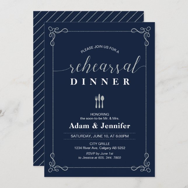 Elegant Typography Wedding Rehearsal Dinner Card (Front/Back)