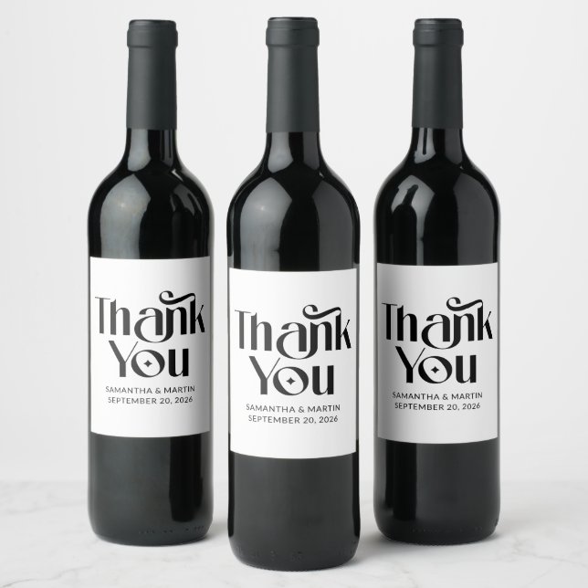 Elegant Typography Wedding Thank You Wine Label (Bottles)