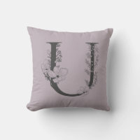 Elegant U Boho Floral Monogram Initial Lilac Grey