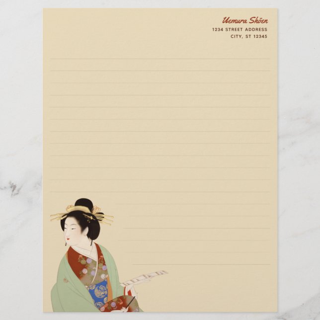 Elegant Uemura Shōen Japanese woman Stationery Custom Letterhead (Front)
