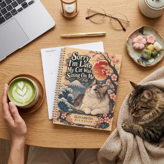 Elegant Ukiyo-e Cat Japanese Katsushika Hokusai Planner