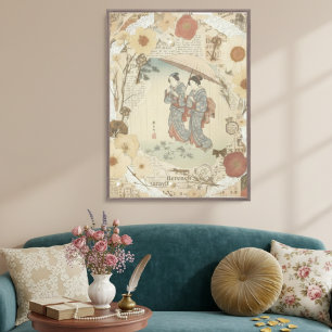 Elegant Ukiyoe Collage Art – Vintage JP Beauty Canvas Print