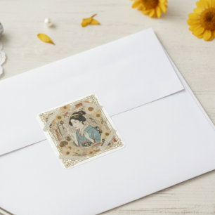 Elegant Ukiyoe Collage Art – Vintage JP Beauty Square Sticker