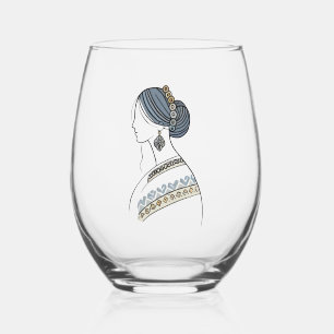 Elegant Ukrainian Folk Art Stemless Wine Glass