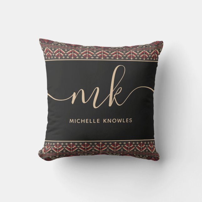 Elegant Ukrainian Pattern Design Stylish Monogram Cushion (Front)