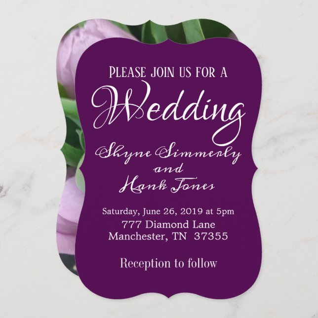 Elegant Ultra Violet Purple Floral Wedding Invitation (Front/Back)